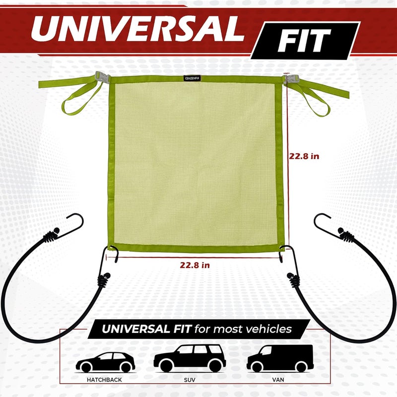CEMZENFIX Universal Dog Car Net Barrier – Sturdy Mesh, Easy Install, Breathable Design, Easy to Clean, Flexible Bungee Cords for Adjustable Fit 23"×23" (Light Green) - Image 2